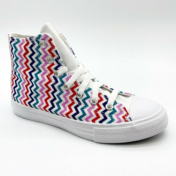 Converse CTAS Hi White University Red Zig Zag Kids Casual Shoes 667192F - Picture 2 of 5